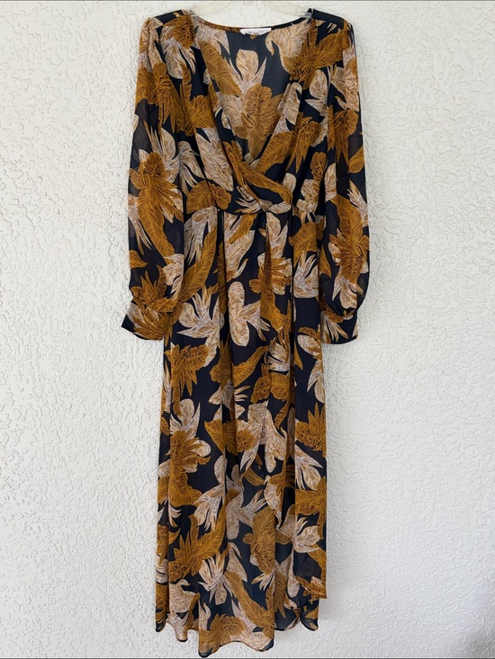 Pink Stitch Dresses & Skirts - Pink Stitch Floral Print maxi dress in Mustard & Black open front size L